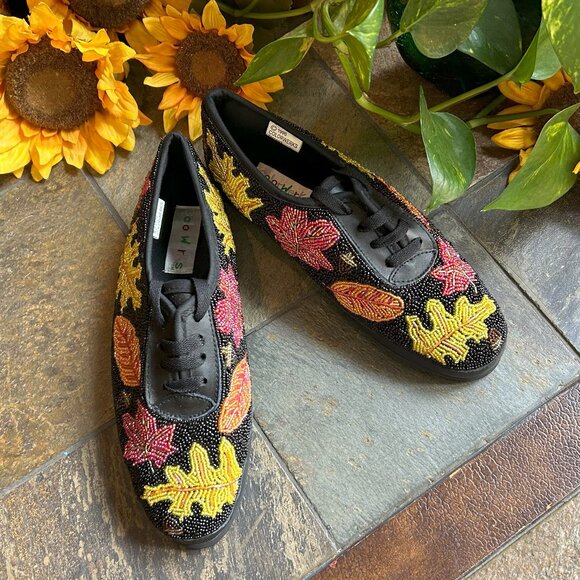 NEW Fully-Beaded “Autumn Leaves” Lace-up Oxfords - Picture 8 of 9